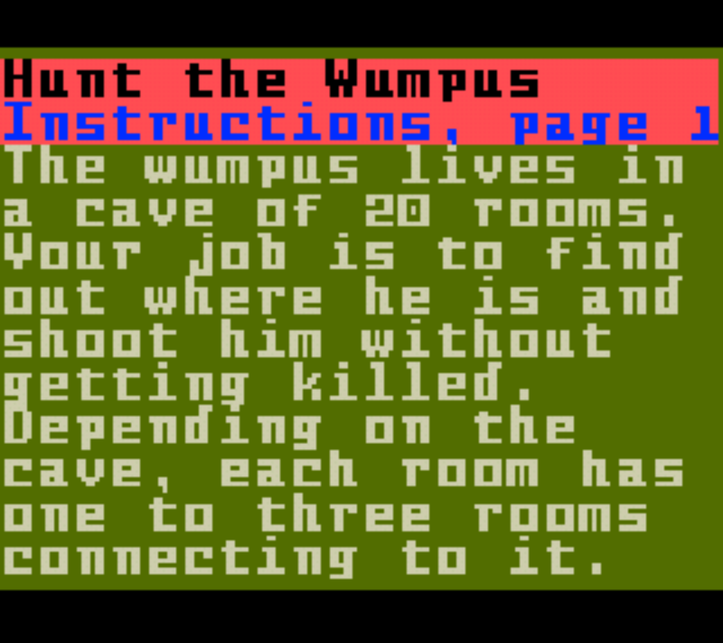 Hunt the Wumpus Instructions